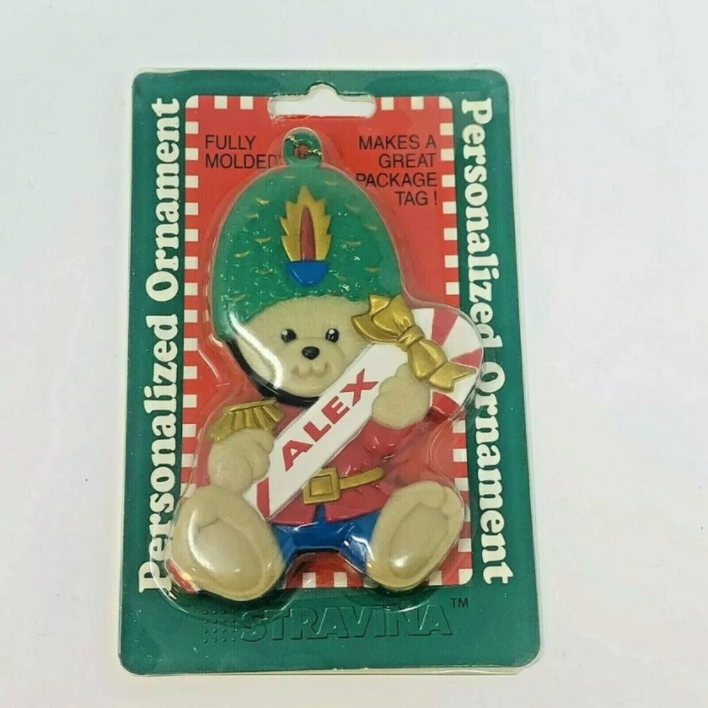 NEW Vintage Christmas Personalized Name Ornament Alex 90s Retro Toy Bear Soldier